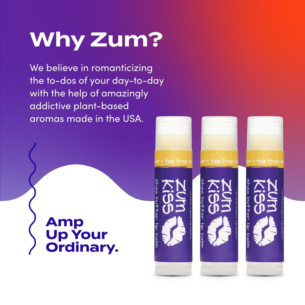 Zum Kiss Stick 3 Pack | Indigo Wild Natural Lip Balm with Beeswax, Sunflower Oil & Vitamin E – Tea Tree & Lavender