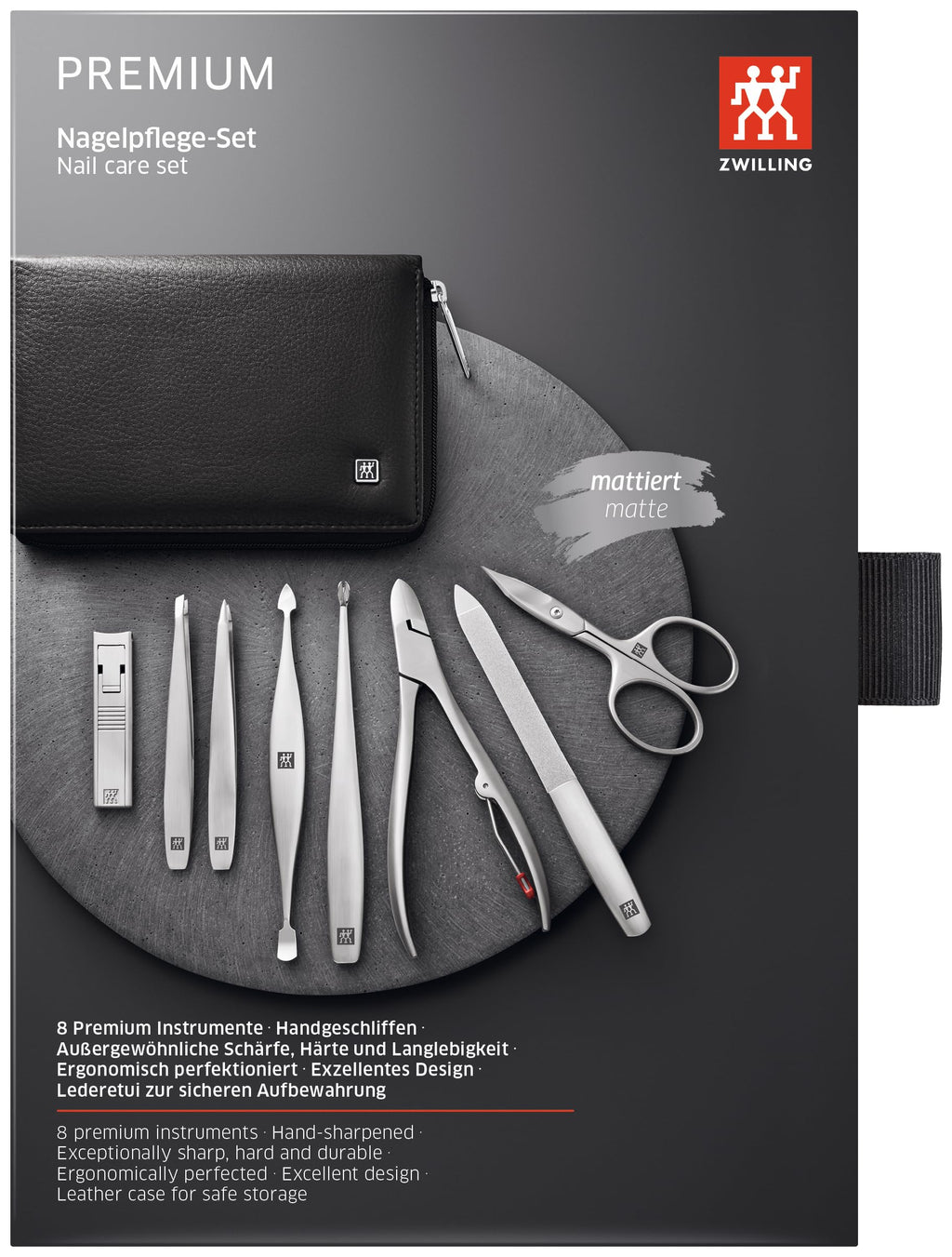 ZWILLING Manicure Set - 8-Piece Premium Nail Care in Black Leather Case