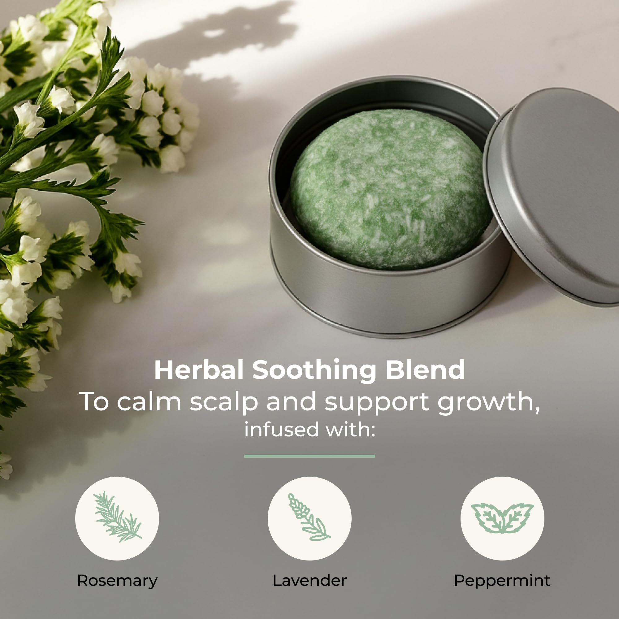 ZWS Essentials Bloom Shampoo Bar - Vegan Solid Hair Cleanser with Rosemary, Lavender & Peppermint | Travel-Friendly & Zero Waste