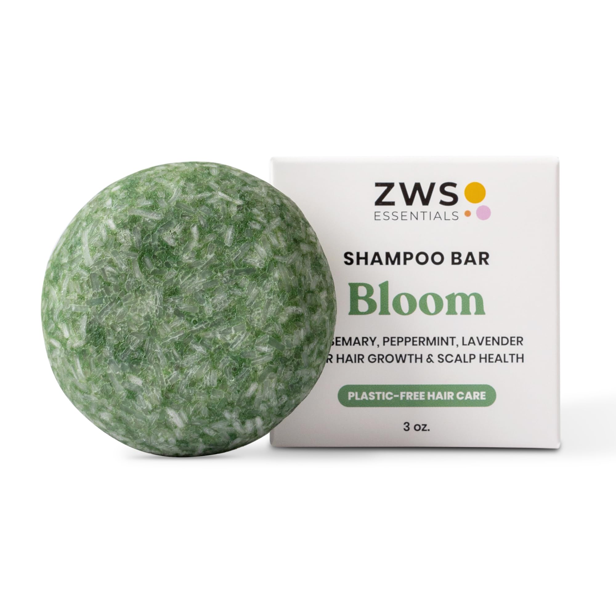 ZWS Essentials Bloom Shampoo Bar - Vegan Solid Hair Cleanser with Rosemary, Lavender & Peppermint | Travel-Friendly & Zero Waste