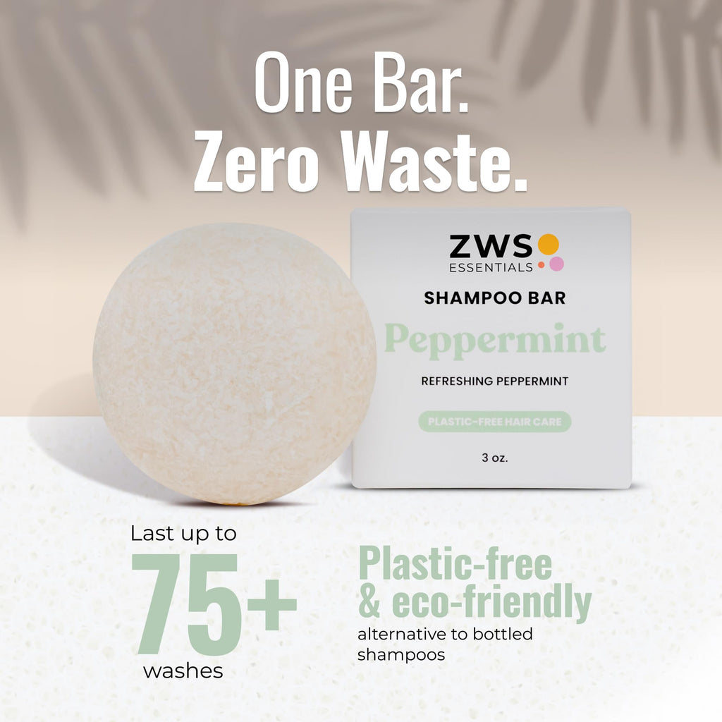 ZWS Essentials Peppermint Breeze Shampoo Bar – Vegan Solid, Zero Waste Care for Oily Hair