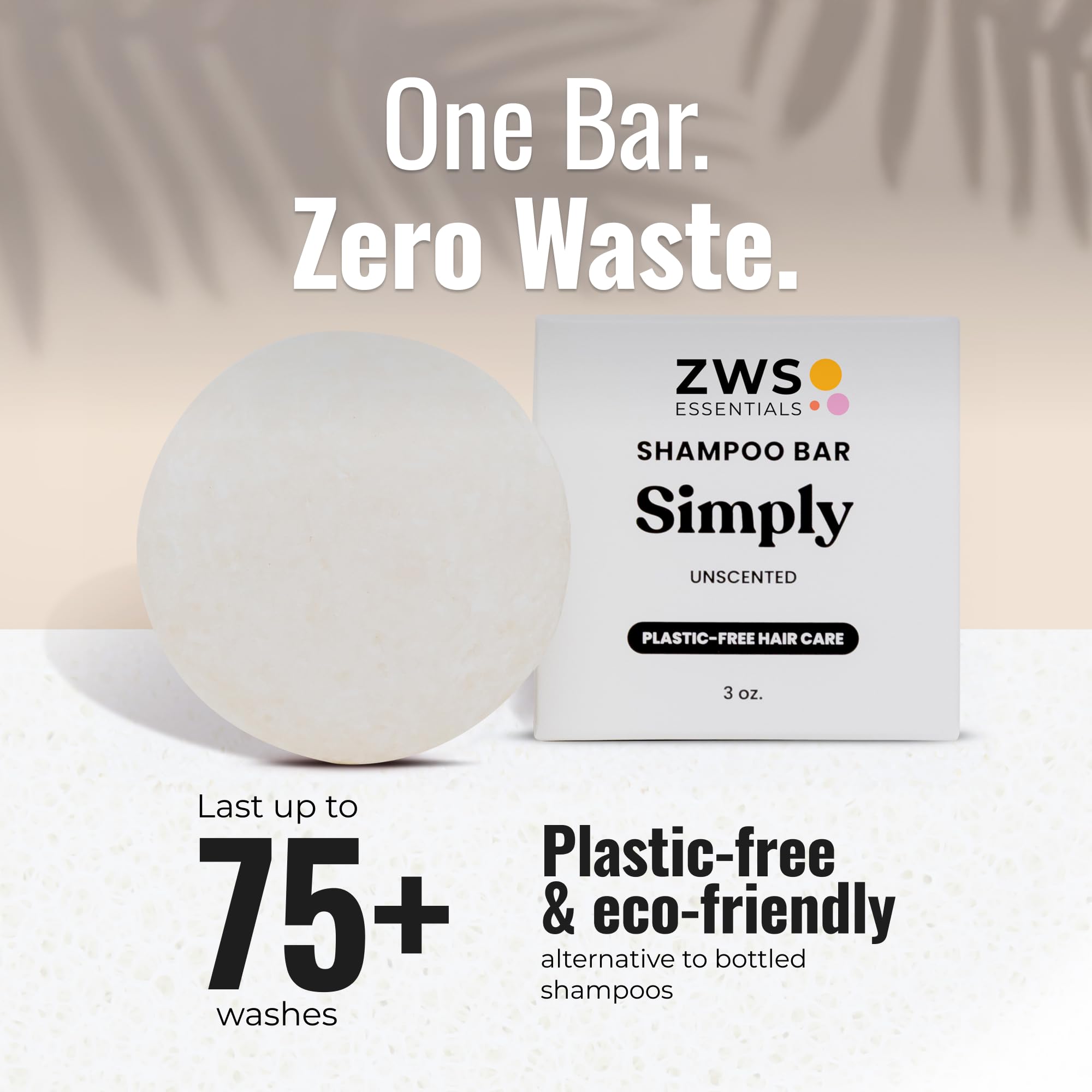 ZWS Essentials Simply Unscented Shampoo Bar — Fragrance-Free Vegan Solid Hair Cleanser