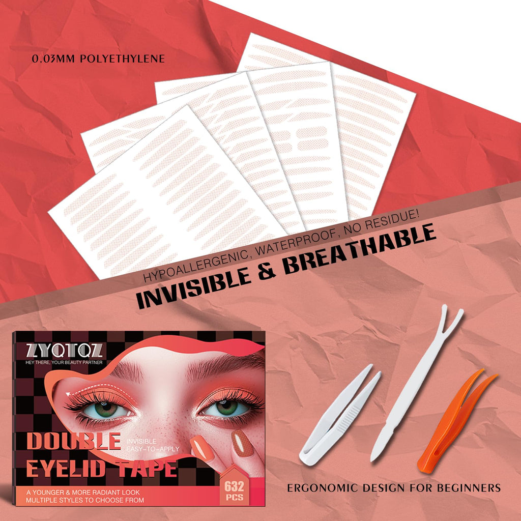ZYQTQZ Eyelid Tape – Ultra-Thin Invisible Double Eyelid Strips, Waterproof & All-Day Hold (632 Pcs)