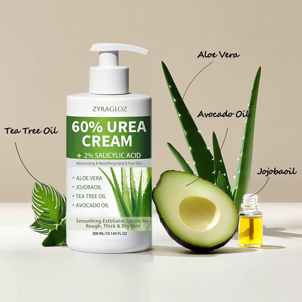 ZyraGloz 60% Urea Cream with 2% Salicylic Acid – Maximum Strength Foot & Hand Moisturizer (10.1 fl oz)