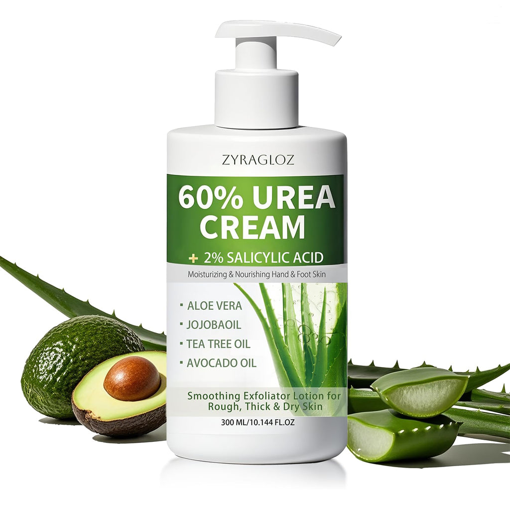 ZyraGloz 60% Urea Cream with 2% Salicylic Acid – Maximum Strength Foot & Hand Moisturizer (10.1 fl oz)