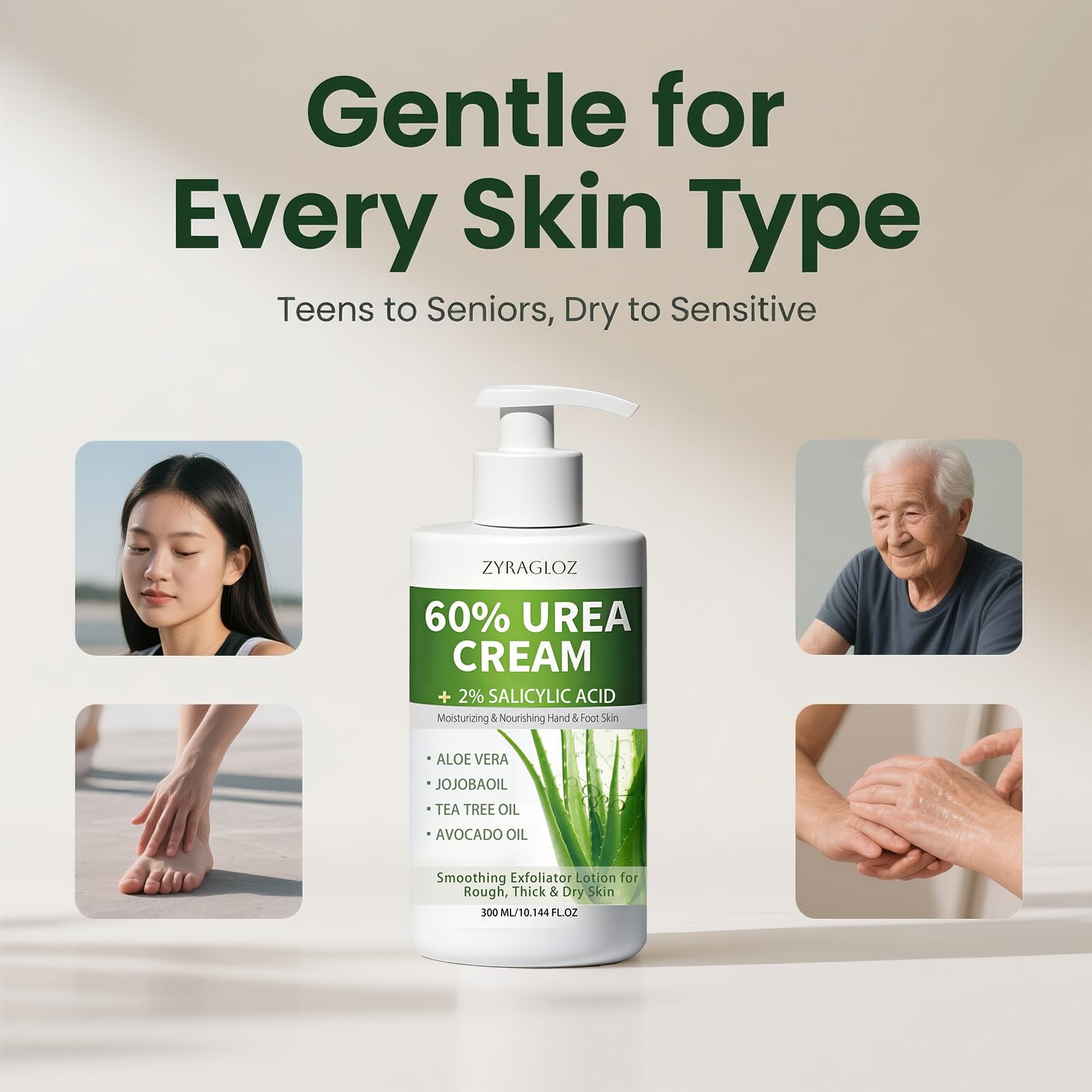 ZyraGloz 60% Urea Cream with 2% Salicylic Acid – Maximum Strength Foot & Hand Moisturizer (10.1 fl oz)