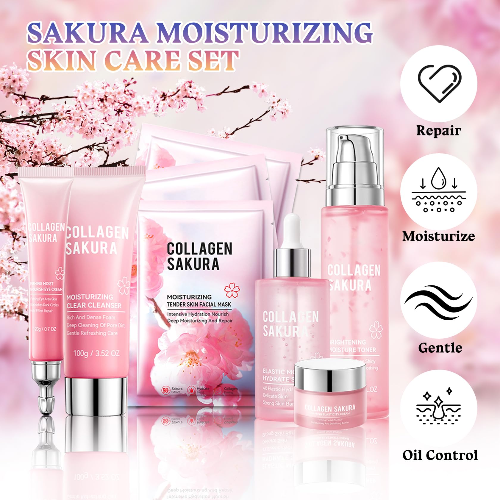 ZZCQzeze Sakura Skin Care Set — 8-Piece Hydrating Skincare Kit for All Skin Types