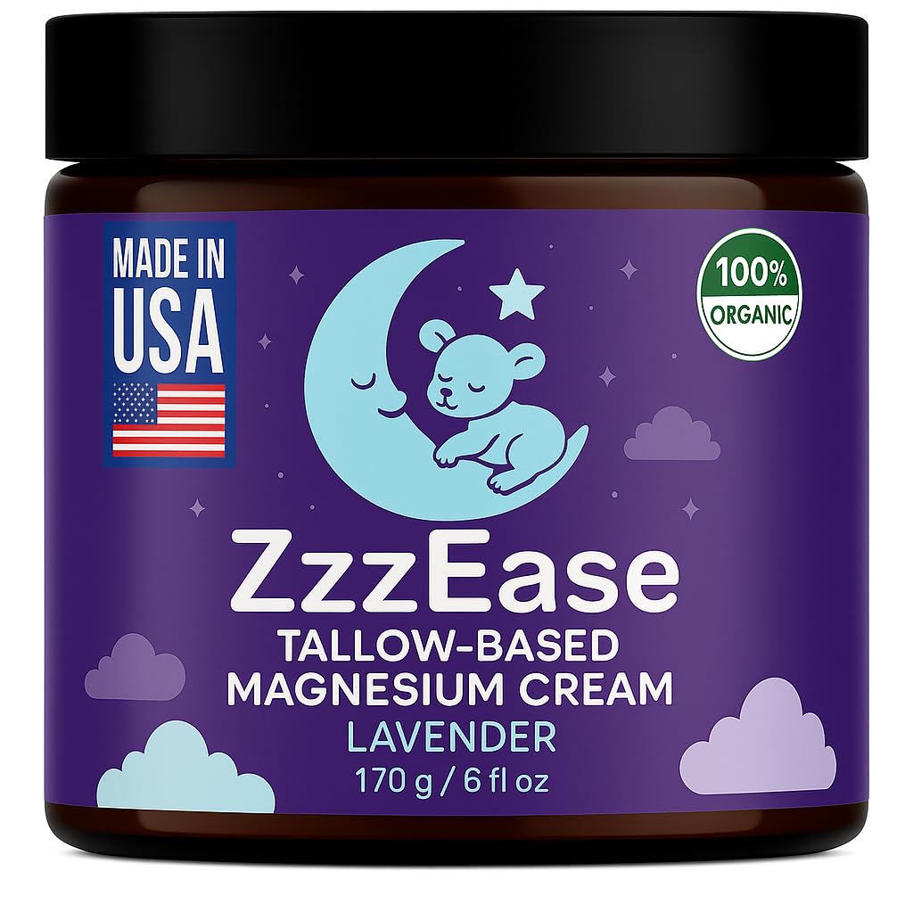 ZzzEase Magnesium Lotion for Kids | Tallow-Based Sleep Support with Lavender | 6 oz | Made in USA, 3 Month Supply