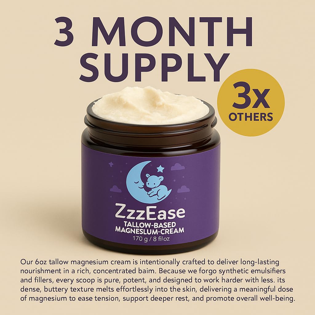 ZzzEase Magnesium Lotion for Kids | Tallow-Based Sleep Support with Lavender | 6 oz | Made in USA, 3 Month Supply